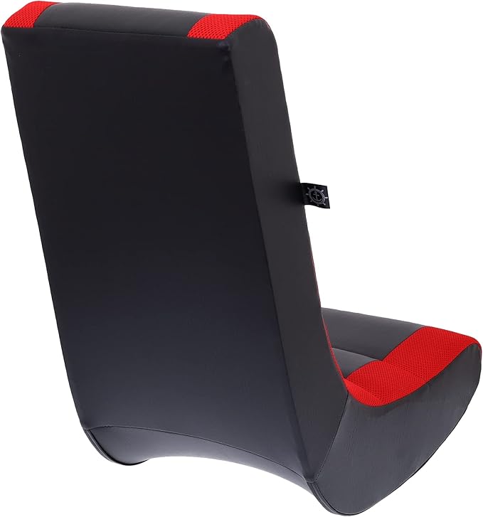The Crew Furniture Classic Video Rocker Floor Gaming Chair, Kids and Teens, Racing Stripe PU Faux Leather & Polyester Mesh, Black/Red