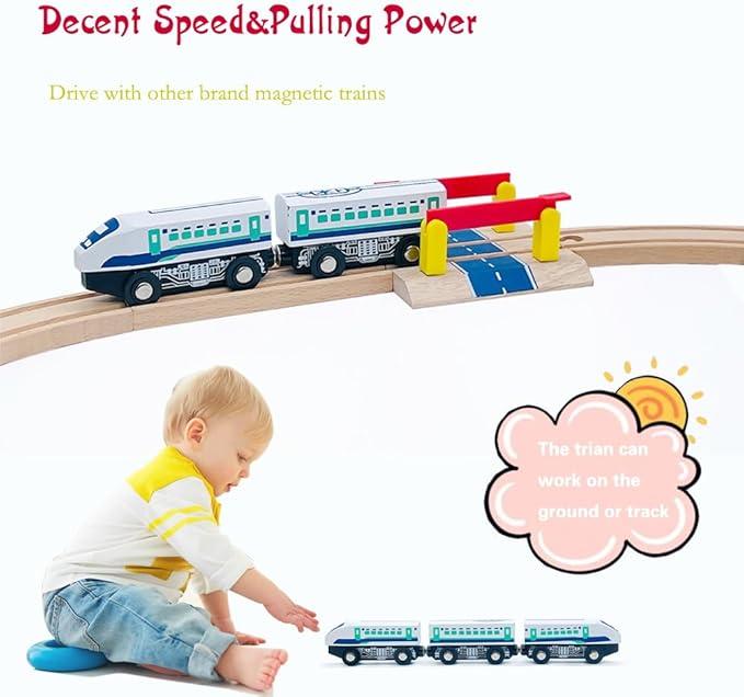 Wooden Bullet Train Cars Track Accessories Set High-Speed City Train Toys Fit for Wooden Train Track Railway for Boys and Girls (Bullet Train)