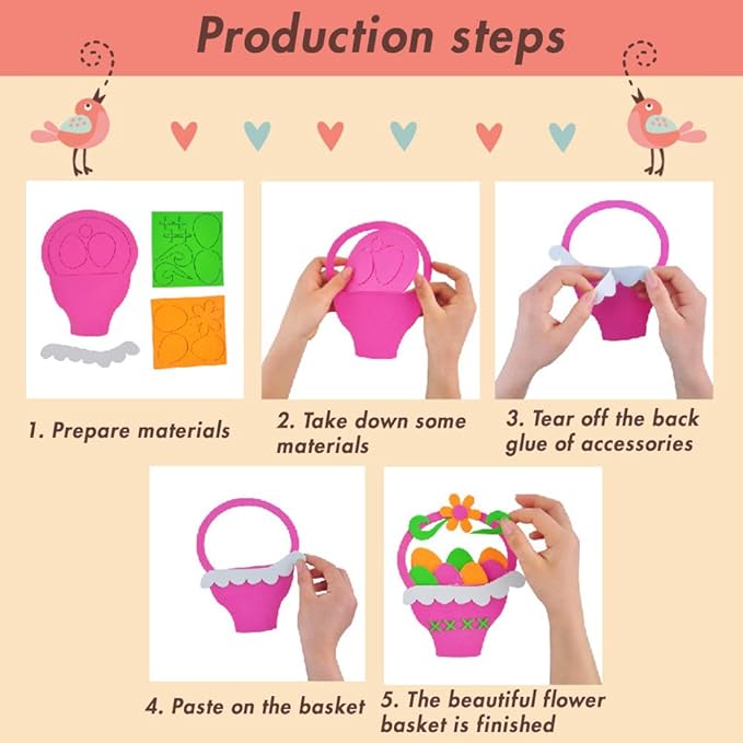 BigOtters Easter Craft Kits, 6PCS DIY Sets Including Hatching Chick Bunny Egg Easter Basket Craft Stick Sign Bunny Wreath and Rabbit Glasses for Kids Favor Classroom Daycare Homeschool Art Decor