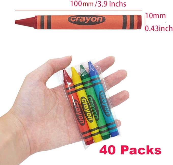Lucky Art 40 Sets of 4 Packs (160 count) Large Size Crayons - Mini Crayon Packs Non-Toxic Crayons; Crayons in bulk for Kids Party Favors, School Supplies for Teachers & Travel Crayons