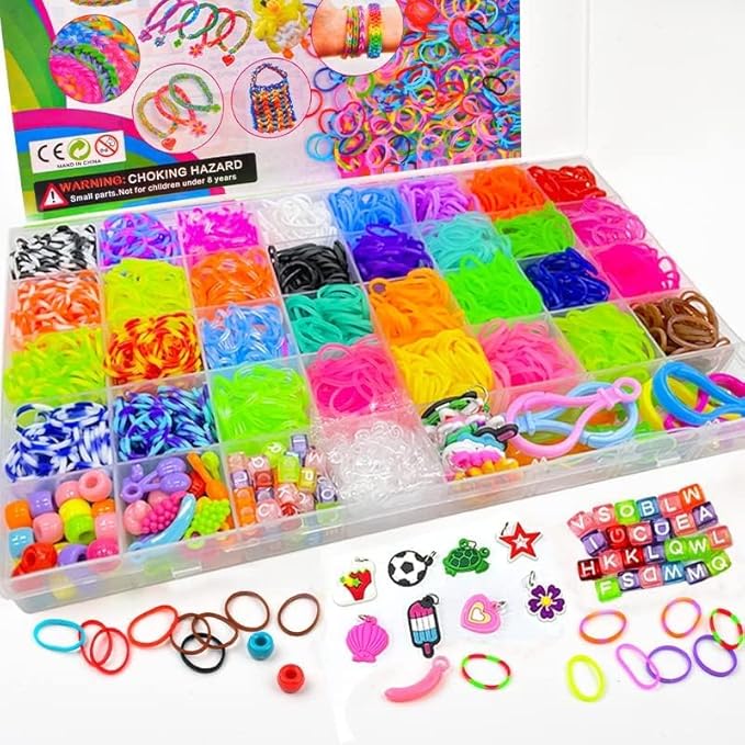 LINNYU 2500+ Rubber Band Bracelet Kit, 32 Colors Loom Bracelet Making Kit for Art and Craft, Rubber Bands Refill Loom Set with DIY Accessories for Girls & Boys