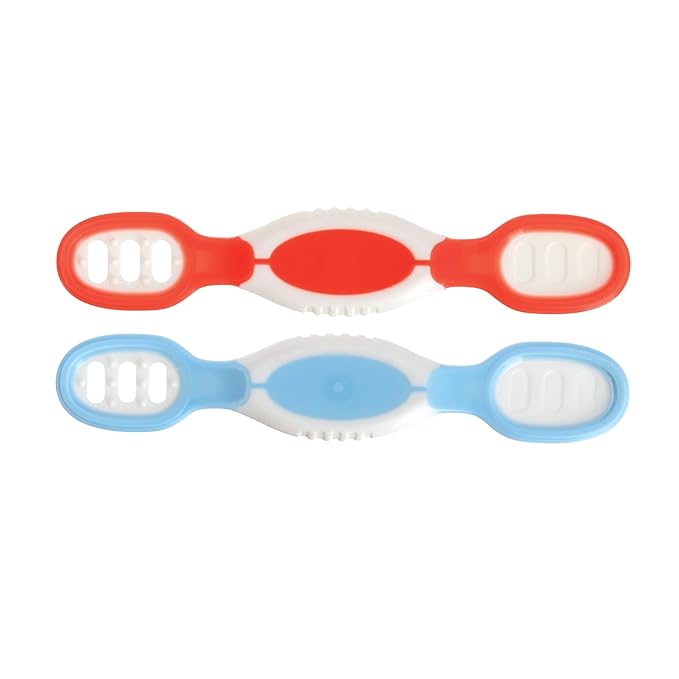 Nuby Dip & Scoop Spoons - (2-Pack) Baby Led Weaning Spoons for Babies - 6+ Months - Red and Blue
