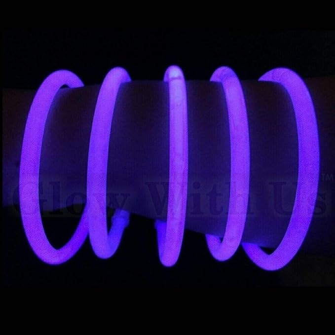 Glow Sticks Bulk Wholesale Bracelets, 2500 8” Purple Glow Stick Glow Bracelets, Bright Color, Glow 8-12 Hrs, Glow Party Favors Supplies, Sturdy Packaging, GlowWithUs Brand