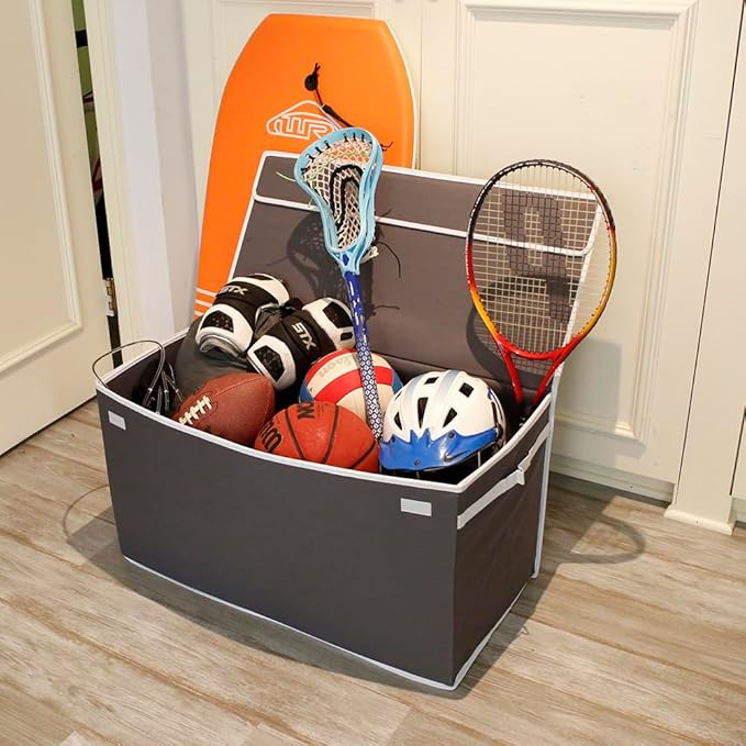 Great Useful Stuff G.U.S. Large Collapsible Toy Box | Toy Organizers, Storage bin, basket with Lid | Sturdy 600D Polyester Toy Chest | Durable, Storage Box for Kids’ Playroom | 30"x16"x16" (Ivory)