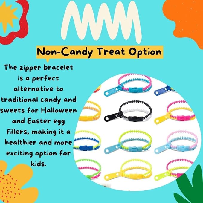 UpBrands Quiet Fidget Toys Party Favors for Kids, Friendship Zipper Bracelet 7 1/2” Sensory Bulk Set, Kit for Valentines, Birthday Goodie Bags, Easter Egg & Pinata Fillers, Student Incentive (36 Pack)