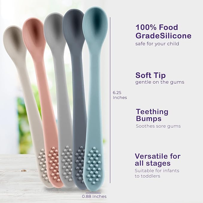 Baby Spoons First Stage Silicone Baby Spoon – Self Feeding Baby Utensils – Infant Spoons First Stage Baby Feeding Spoon - Soft & Gentle on Gums - BPA Free Silicone Baby Spoons Set (Pastel1)