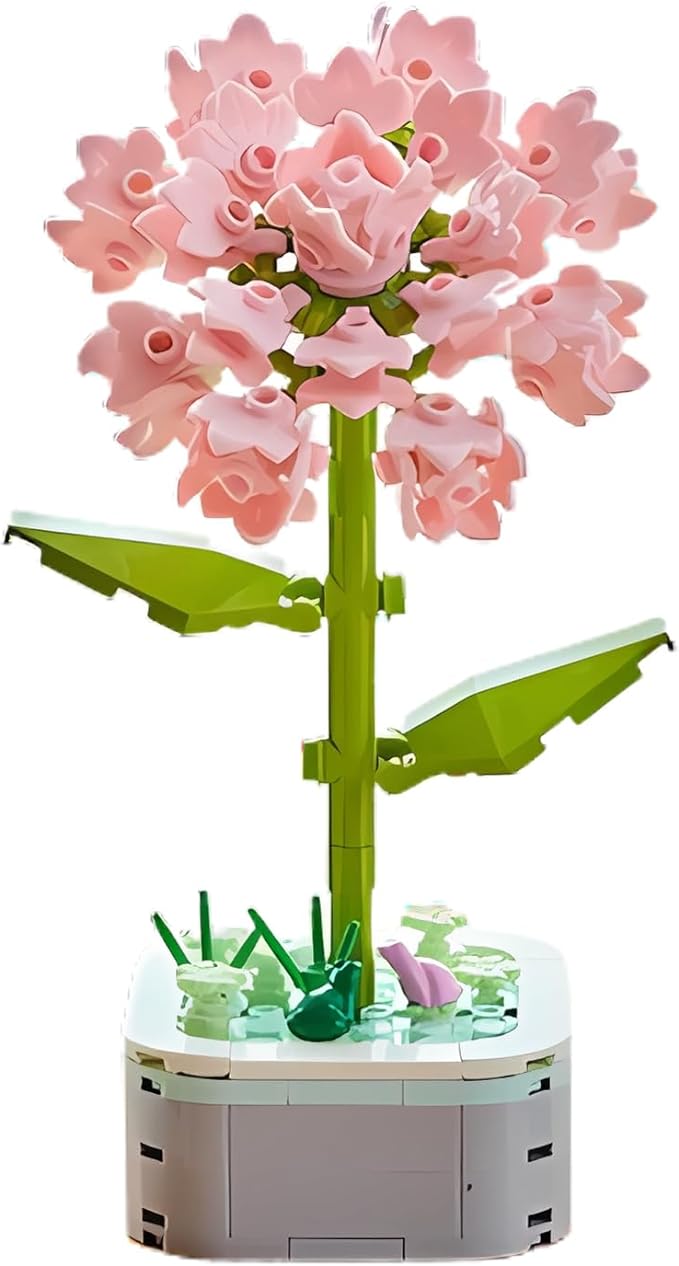 Flower Bouquet Building Set with Base, Flower Building Set Artificial Plant Flowers Building Blocks for Home Office Decor, Birthday Gifts, Desktop Trinkets Age 6+