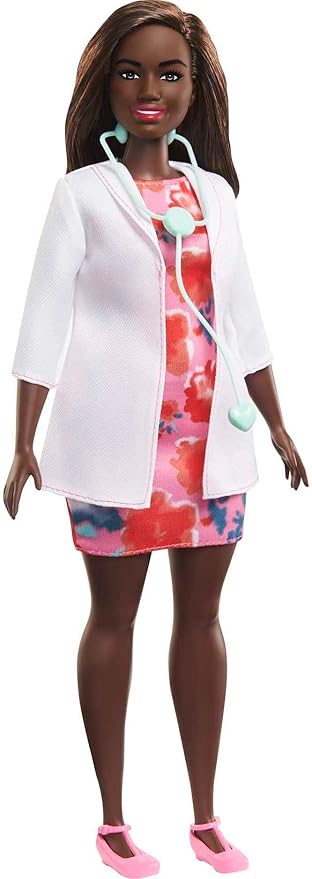 Barbie Careers Fashion Doll & Accessory, Doctor with Curvy Body Type & Brunette Hair Wearing Coat & Flats with Stethoscope