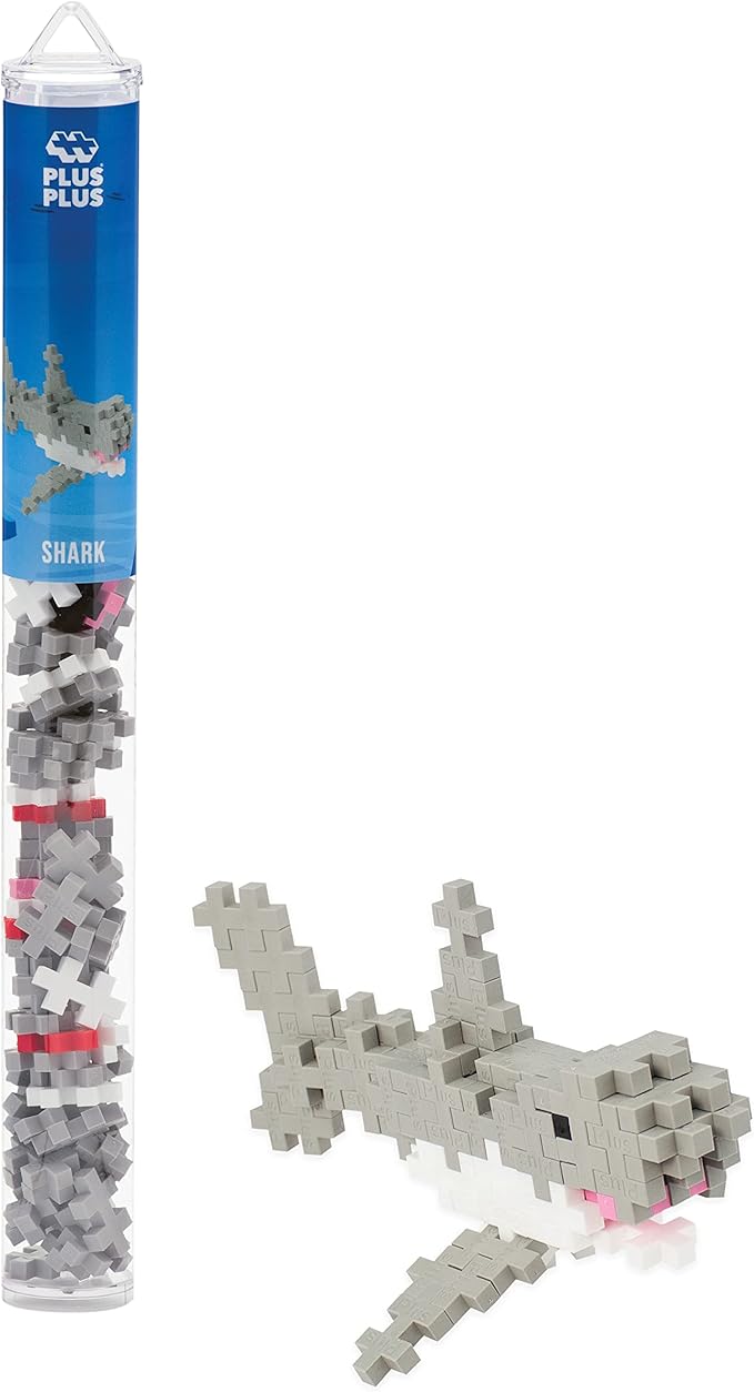 Plus Plus 3D Puzzle Sea Creature Building Block Set, Ocean Animals Figures, Fun Stem Toys for Kids, 70 Interlocking Pieces - Shark Mini Maker Tube