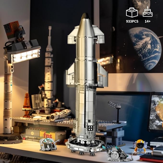 Large-Sized Space Launch Starship Center Building Toy Set 8 in 1 -Compatible with Legos for Adults,Silver-Plated Appearance, Collectible Building Block Set for Rocket Enthusiasts & Adults