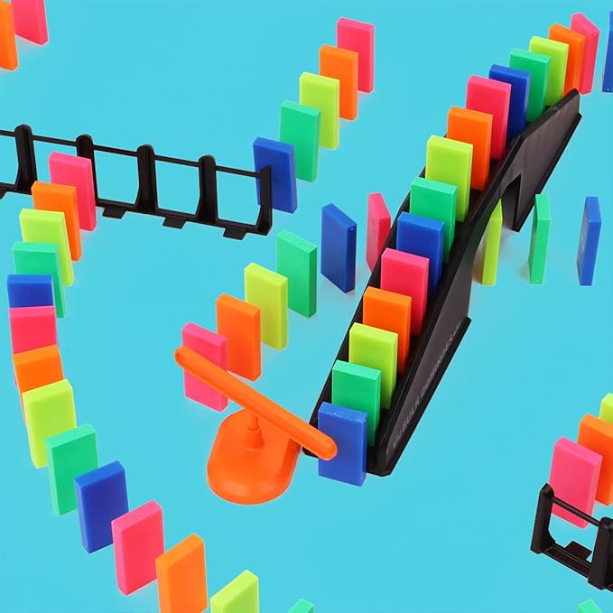 Bulk Dominoes Pro-Domino Kit | Dominoes Set, STEM STEAM Small Toys, Family Games for Kids, Kids Toys and Games, Building, Toppling, Chain Reaction Sets (Neon Basic)