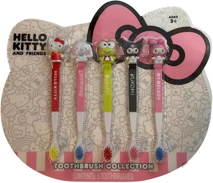 SANRIO Hello Kitty and Friends Toothbrush Collection Set of 5 Characters Include: - Hello Kitty - Cinnamoroll - Keroppi - Kuromi - My Melody