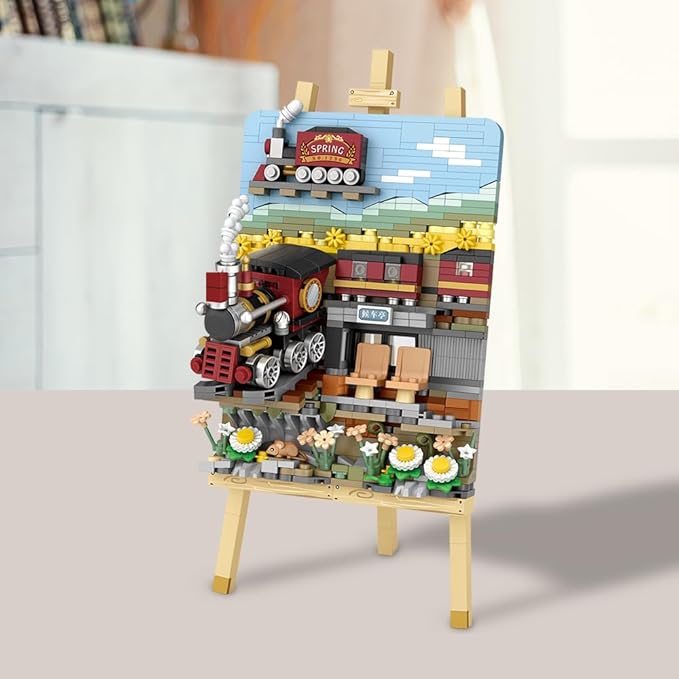 LOZ 1296 Mini Blocks Building Sets,3D Art Framed Train Station Building Kit,MOC Street View Creative Model Set,Creative DIY Bricks Toys for Adults Boys - 758 PCS (1296)