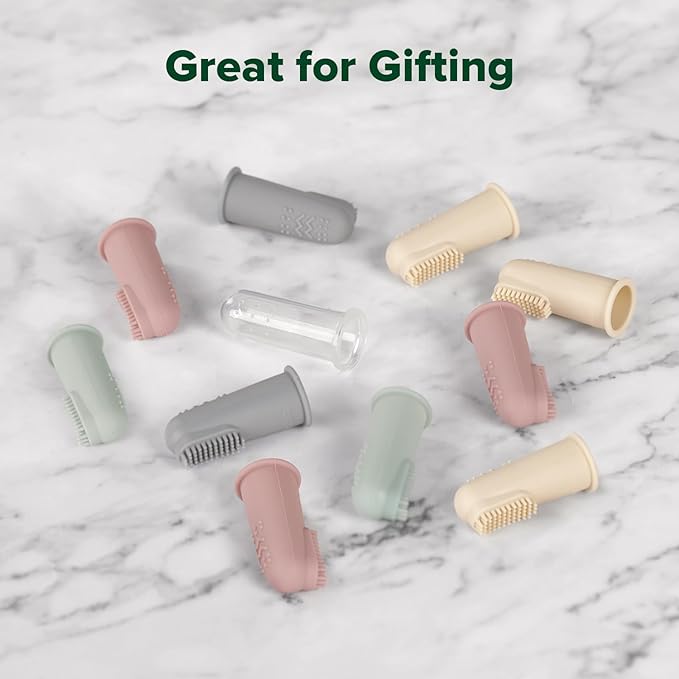 haakaa Baby Toothbrush, Soft Food Grade Silicone Baby Teether Finger Tooth Brush for Toddler, Baby First Toothbrush Infant Teething Toys Training Toothbrush, 0 Months+,2 Pack, Pea Green