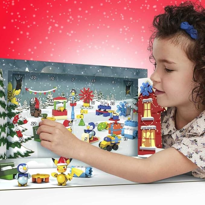 MEGA Pokémon Building Toys Set, Holiday Calendar with 202 Pieces, 2 Poseable Characters and Accessories, for Kids