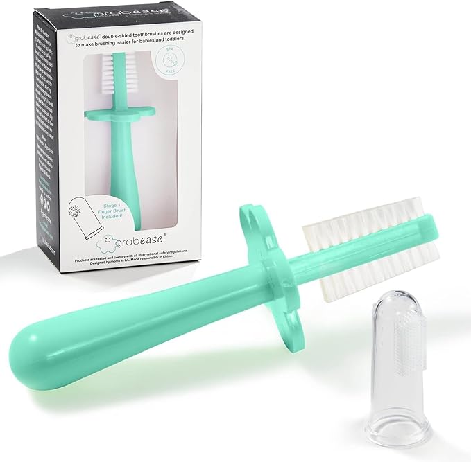 grabease Double-Sided Training Toothbrush - First Infant Toothbrush for Baby & Toddler - BPA & Phthalate-Free - 1 Pack Mint, 12 Months and Up - Baby Tooth Brush