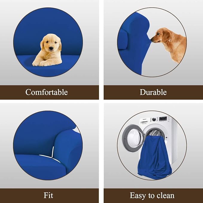 Easy-Going 4 Pieces Microfiber Stretch Recliner Slipcover – Spandex Soft Fitted Sofa Couch Cover, Washable Furniture Protector with Elastic Bottom for Kids, Pet(Recliner, Classic Blue)