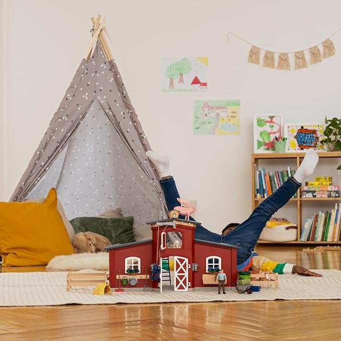 Schleich Farm World Animal Farm Playset with Figurine and Accessories - 92pc Kids Animal Farm Playset with Cow, Horse, Pig, Bull, and Accessories for Boys and Girls, Gift for Kids Age 3+, Red