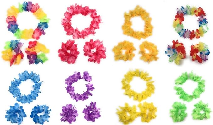 Oojami 60-Piece Hawaiian Party Leis - Necklace, Headbands & Wristbands Set - Perfect for Kids & Adults, Summer Beach Vacations, Theme Parties, Birthdays & More