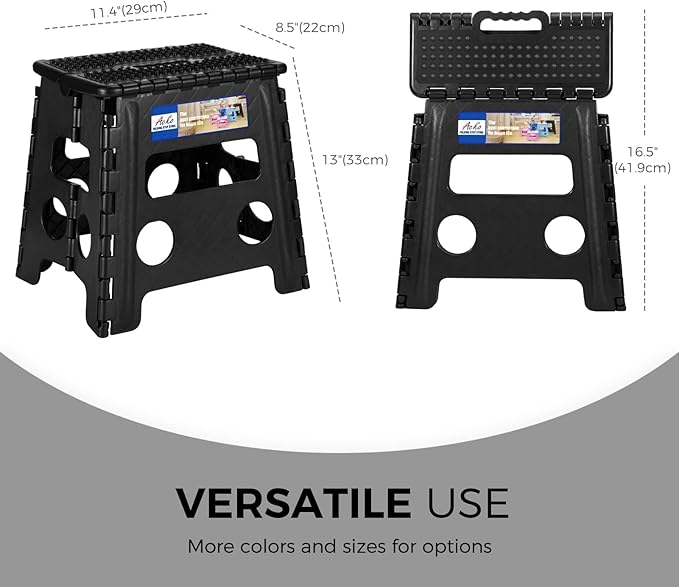 ACKO 10pack Folding Step Stool 13 inch Height Premium Heavy Duty Foldable Step Stools for Adults and Kids, Kitchen Plastic Small Collapsible Stepping Stool Hold Up to 300 LB Dot Black