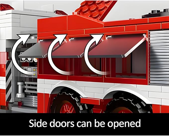 City Ladder Fire Truck Building Blocks Set (711 pcs) Fire Station Firetruck Bricks Collectible Fire Engine Building Kit Model Gift for Boys and Girls Adults Christmas and Birthday