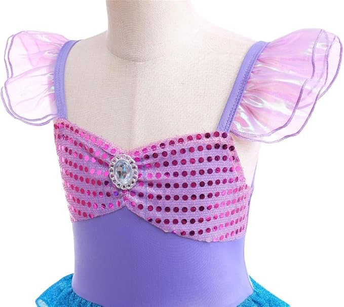 Lito Angels Little Mermaid Princess Fancy Dress Up Costume Party Outfit for Toddler Kids Girls with Accessories Size 3T to 10
