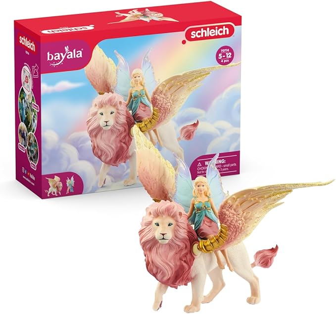 Fairy in Flight on Winged Lion schleich BAYALA with Moveable Parts, Detachable Toy Fairy Figurine Riding Magical Pink Lion, for Children Ages 5+
