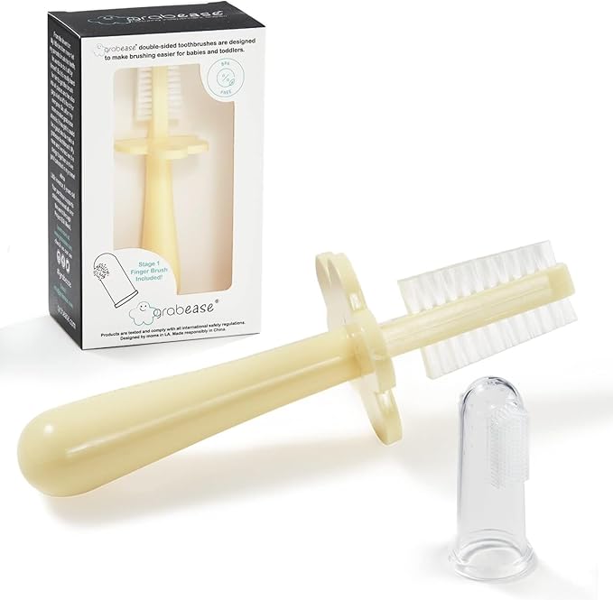 Grabease Baby Toothbrush Double Sided - Training Finger Toothbrush for Toddler Infant, BPA-Free & Phthalate-Free for Baby & Toddler, 1 Pack, Yelow