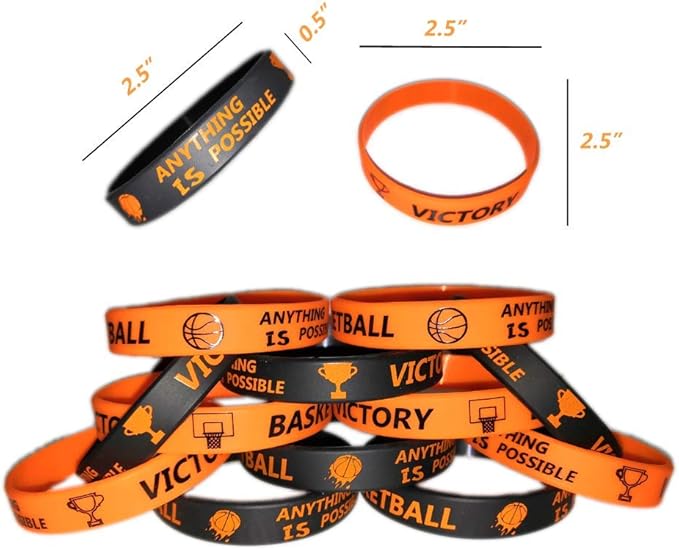 CupaPlay 24 PCS Basketball Motivational Silicone Wristband Bulk for Teenagers - Personalized Silicone Rubber - Sports - Party Favors and Supplies - Carnival/Events/Prize
