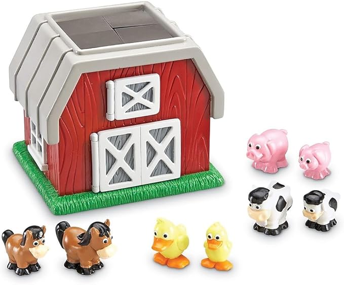 Learning Resources Hide-N-Go Moo, Farm Animal Toy, Barn Toys for Toddlers, 9 Pieces, Ages 2+