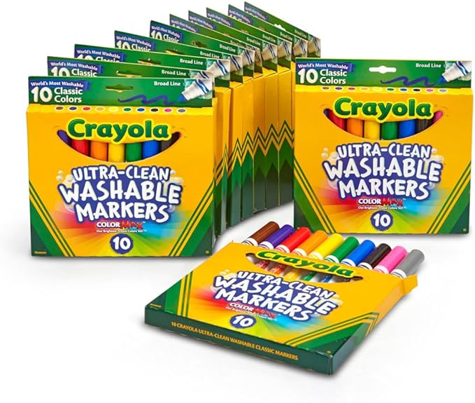 Crayola Ultra Clean Washable Markers (12 Boxes), Bulk Markers for Kids, 10 Broad Line Markers, Teacher Classroom Must Have