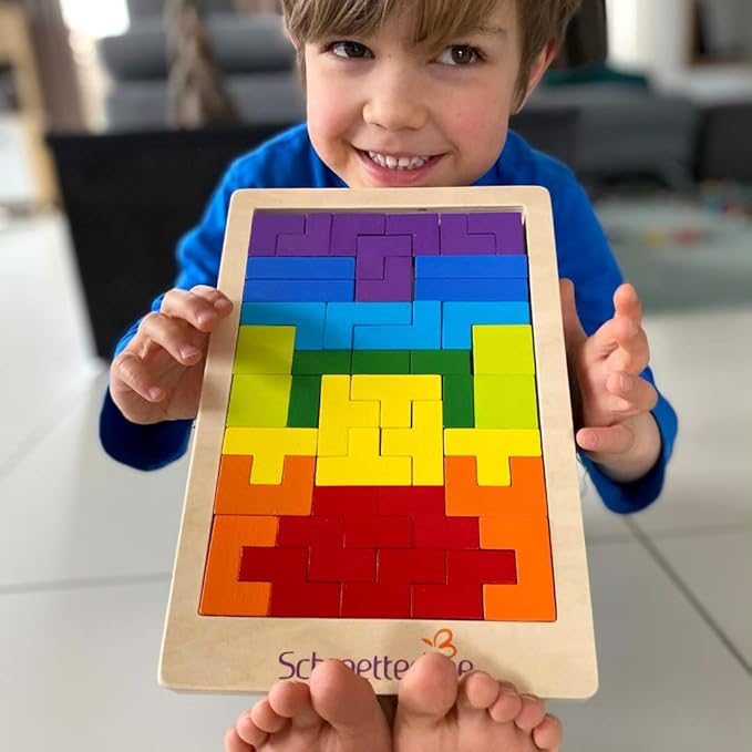 Wooden Puzzle Montessori Toy Boost The Intelligence and Logic of Your Kid 3D Blocks STEM Game Educational Gift for Kids 2 Boards & Spare Parts incl. (88 PCS)
