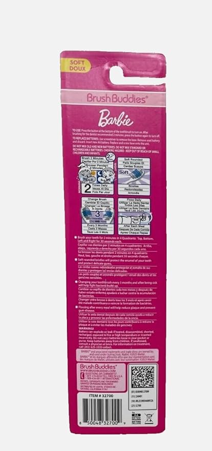 Brush Buddies Barbie Battery Powered Sonic Toothbrush for Kids, Children, Boys, Girls. (Blippi Electric Toothbrush), Pink