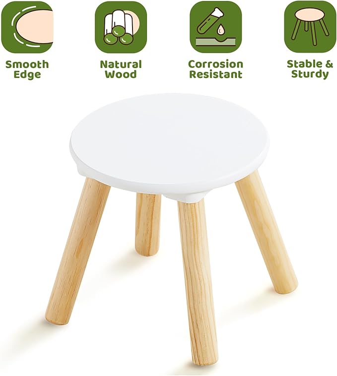 Beright Wooden Step Stool for Kids, 9 Inch Round Kids Chair fit with Sensory Table, Sturdy Sitting Stool with Assembled Four-Legged for Children Toddler, 2 Pack
