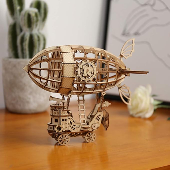 Rolife 3D Wooden Assembly Puzzle Wood Craft Kit-DIY Model Toy-Home Decoration-Best Educational Christmas Birthday Day Gift for Boys Girls Friends Son Adult (Airship)