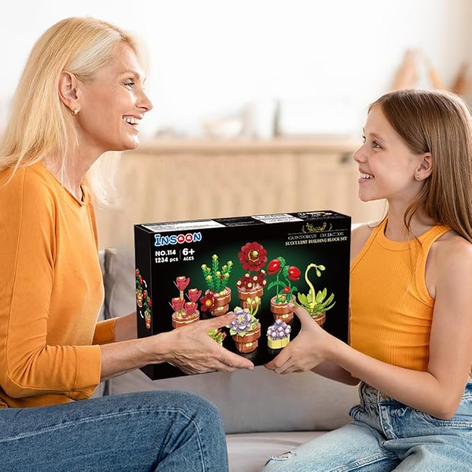 Succulent Flowers Bonsai Building Sets, 8 Packs Botanical Collection Building Block Kit for Home Decor, 1234 PCS Plant Building Toy Gifts for Adults Kids Girls Boys Ages 6 7 8 9 10 11 12+
