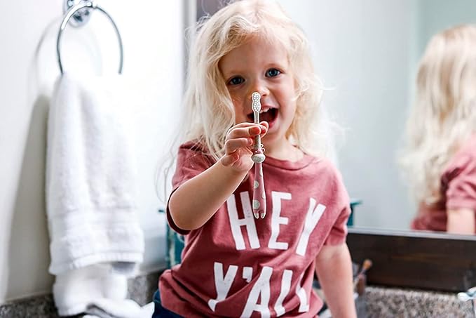 ROARex® All-Natural Eco Friendly Kids Toothbrush Made from Plants - Giraffe 4-36m - Baby to Toddler - Mint/Rose - 4pk | 1% for The Planet Product