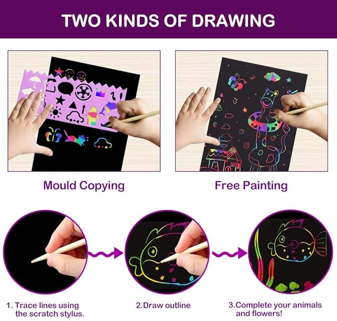 pigipigi Scratch Paper Art for Kids - 60 Pcs Magic Rainbow Scratch Paper Off Set Scratch Crafts Arts Supplies Kits Pads Sheets Boards for Party Games Halloween Christmas Birthday Gift