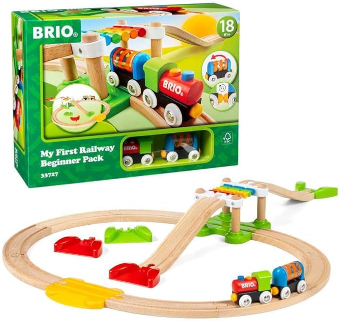BRIO My First Railway - 33727 Beginner Pack | Engaging Wooden Toy Train Set for Toddlers Age 18 Months and Up | FSC-Certified Materials | Compatible with All My First Railway and BRIO World Toys