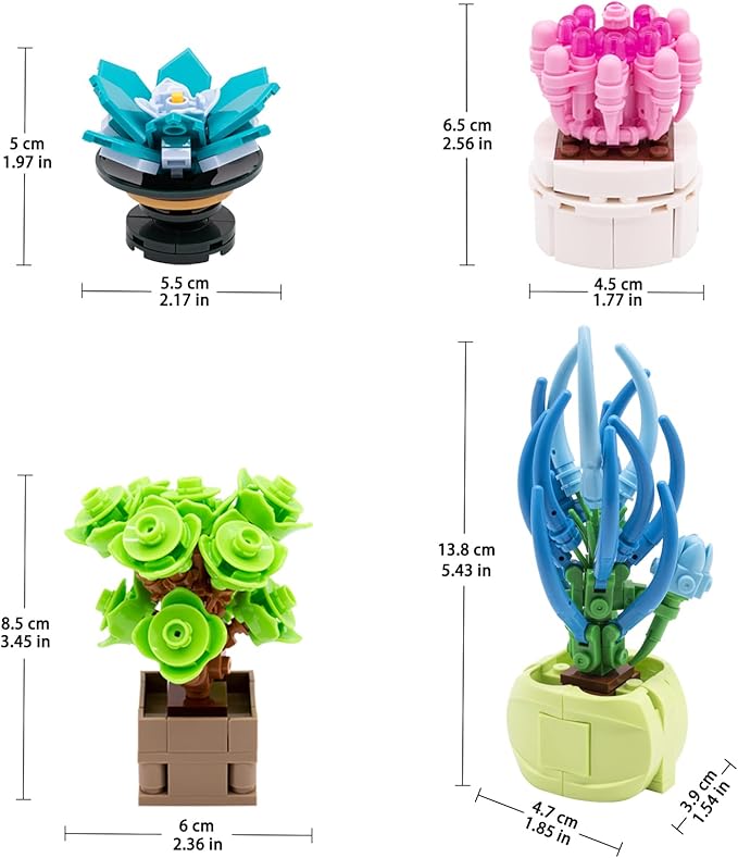 Succulents Plant Decor Building Kit 12PCS, Bonsai Tree Building Block Set, Flower Bouquet Toys Kit Botanical Collection, Creative Building Project for The Home or Office, Kids Party, Birthday Favors