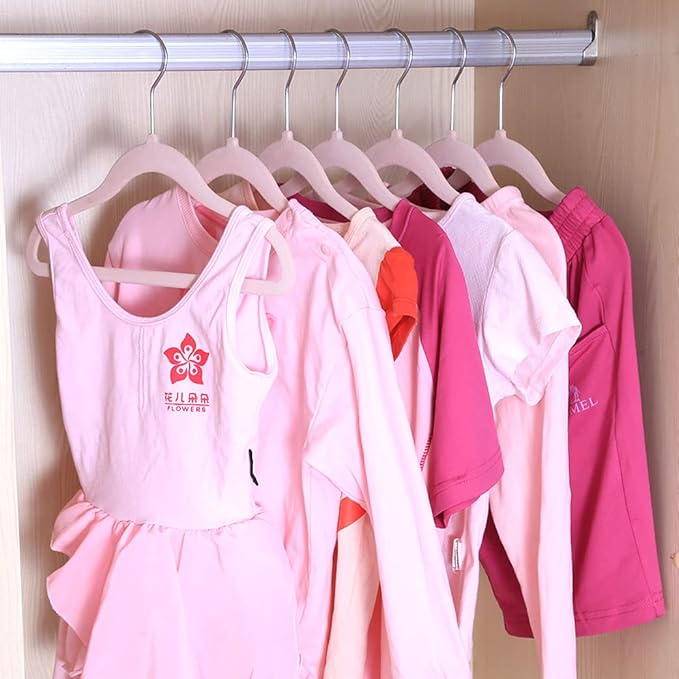 Kids Velvet Clothes Hangers, Non Slip Baby Hangers Pink (11.6" Inch - 40 Pack)