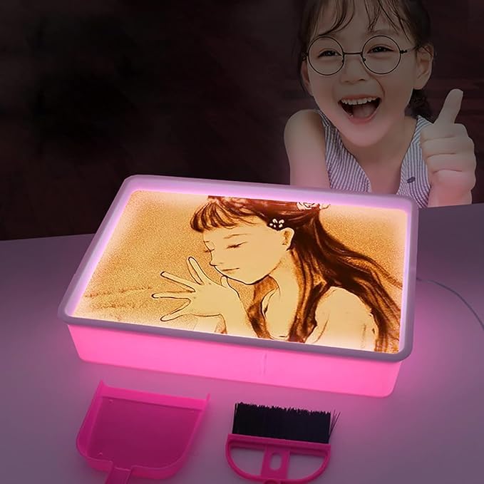 Odoorgames Sand Painting Light Box, Sensory Light Table for Kids - 3 Color Temperature & 10 Levels Adjustable Brightness, 16" (Pink)