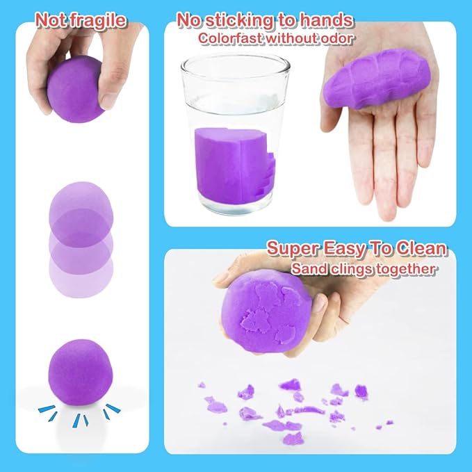 Play Sand Kit, 54Pcs Sandbox Toys Set for Boys Girls, 3lbs Magic Purple Sand, Mold Tools, Inflatable Tray, Storage Box, Funny Birthday Christmas Gift