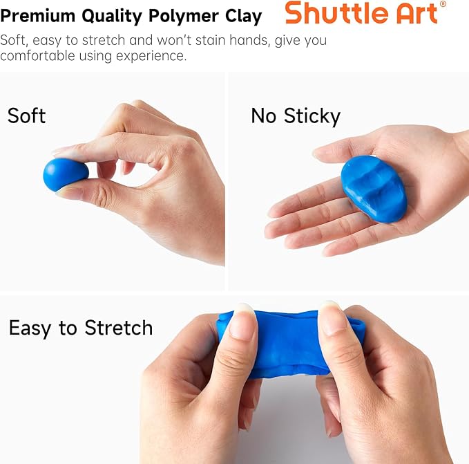 Shuttle Art Polymer Clay, 60 Colors Oven Bake Modeling Clay, Creative Clay Kit with 19 Clay Tools and 16 Kinds of Accessories, Non-Toxic, Non-Sticky, Ideal DIY Art Craft Clay Gift for Kids Adults