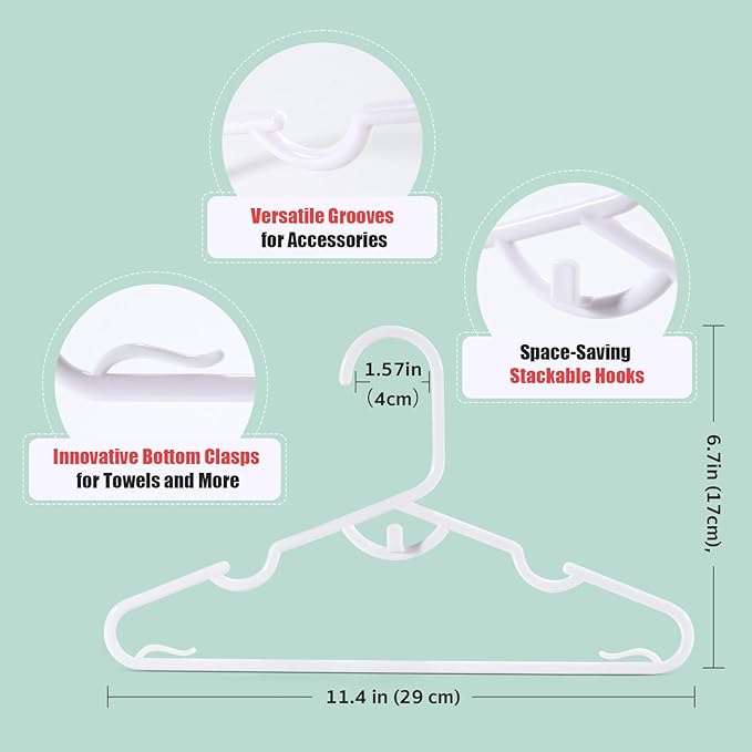 Baby Hangers 60 Pack Plastic Kids Hangers, White Toddler Hangers Baby Clothes Hangers for Closet, Infant Hangers for Nursery Boys and Girls