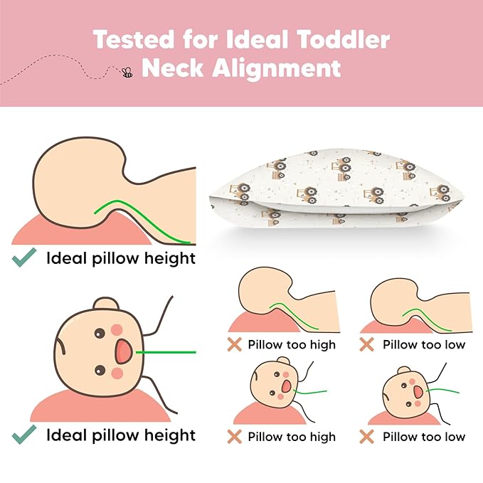 Toddler Pillow with Pillowcase - 13x18 My Little Dreamy Pillow, Organic Cotton Toddler Pillows for Sleeping, Kids Pillow, Travel Pillows, Mini Pillow, Nursery Pillow, Toddler Bed Pillow (Tractor)