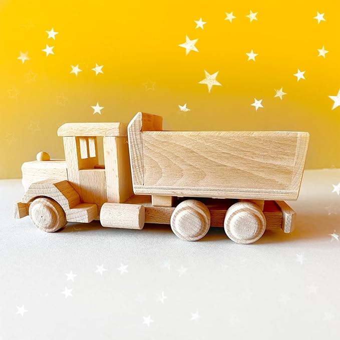 Retro Wooden Truck - Natural Unfinished Solid Wood Toy - Montessori Toys - Wooden Cars - Educational Wooden Toy Truck