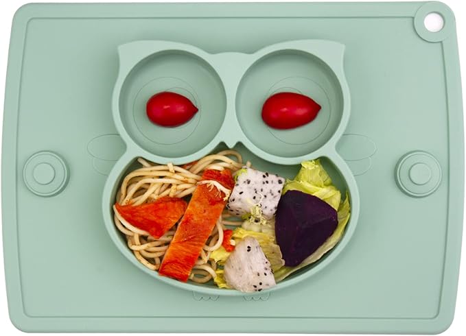 Qshare Toddler Plate, Portable Baby Plate for Toddlers and Kids, BPA-Free Strong Suction Plates for Toddlers, Dishwasher and Microwave Safe Silicone Placemat 11x8x1 inch