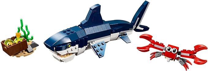 LEGO Creator 3 in 1 Deep Sea Creatures, Transforms from Shark and Crab to Squid to Angler Fish, Sea Animal Toys, Gifts for 7 Plus Year Old Girls and Boys, 31088