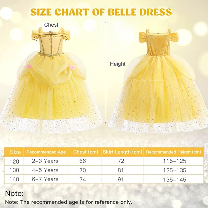 Princess Dress Up Clothes for Little Girls, Belle Costume Dress with Accessories for Birthday Party Cosplay Halloween